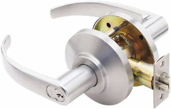 Best - Grade 2 Storeroom Lever Lockset - 2-3/4" Back Set, Key In Lever Cylinder, Brass Alloy, Satin Chrome Finish - Exact Tooling