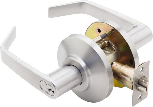Best - Grade 2 Entrance Lever Lockset - 2-3/4" Back Set, Key In Lever Cylinder, Brass Alloy, Satin Chrome Finish - Exact Tooling