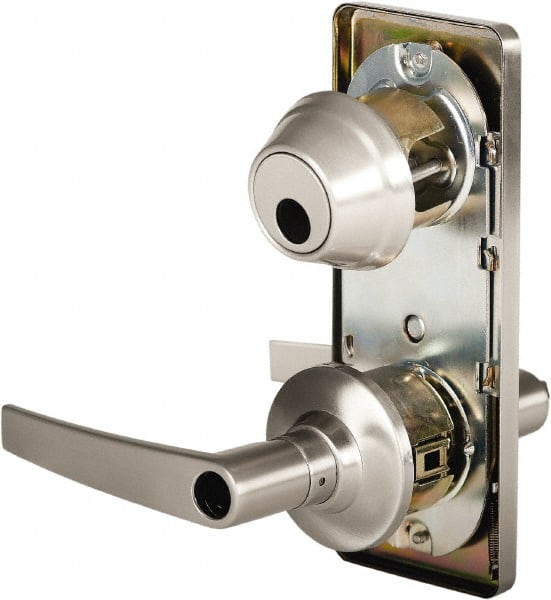 Stanley - Grade 2 Entry Lever Lockset - 2-3/4" Back Set, Key In Lever Cylinder, Brass Alloy, Nickel Finish - Exact Tooling