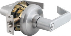 Stanley - Grade 1 Storeroom Lever Lockset - 2-3/4" Back Set, Key In Lever Cylinder, Brass Alloy, Satin Chrome Finish - Exact Tooling