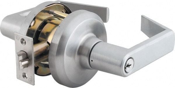 Stanley - Grade 1 Classroom Lever Lockset - 2-3/4" Back Set, Key In Lever Cylinder, Brass Alloy, Satin Chrome Finish - Exact Tooling