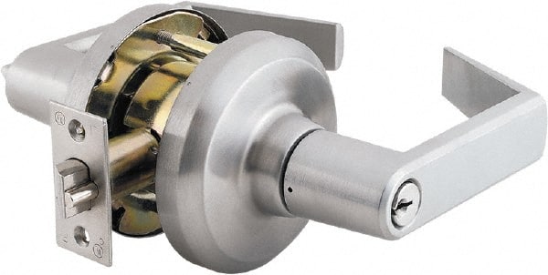 Stanley - Grade 1 Entrance Lever Lockset - 2-3/4" Back Set, Key In Lever Cylinder, Brass Alloy, Satin Chrome Finish - Exact Tooling