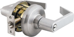 Stanley - Grade 1 Entrance Lever Lockset - 2-3/4" Back Set, Key In Lever Cylinder, Brass Alloy, Satin Chrome Finish - Exact Tooling