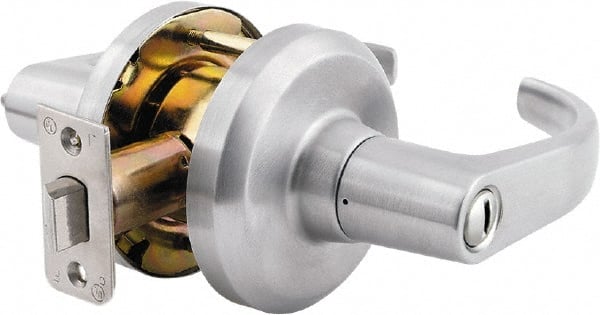 Stanley - Grade 1 Privacy Lever Lockset - 2-3/4" Back Set, Key In Lever Cylinder, Brass Alloy, Satin Chrome Finish - Exact Tooling