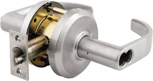 Stanley - Grade 2 Entrance Lever Lockset - 2-3/4" Back Set, Key In Lever Cylinder, Brass Alloy, Satin Chrome Finish - Exact Tooling