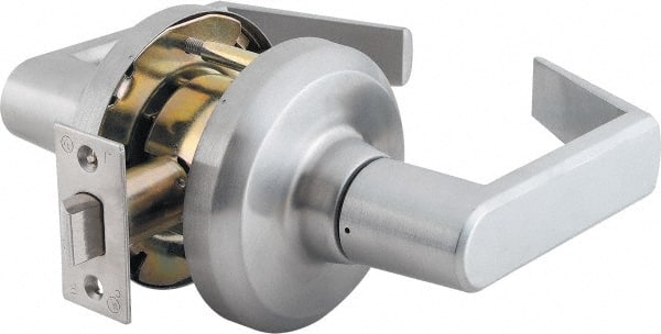 Stanley - Grade 1 Passage Lever Lockset - 2-3/4" Back Set, Keyless Cylinder, Brass Alloy, Satin Chrome Finish - Exact Tooling