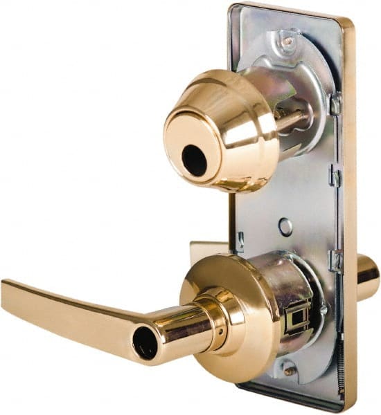 Stanley - Grade 2 Entry Lever Lockset - 2-3/4" Back Set, Key In Lever Cylinder, Brass Alloy, Bright Brass Finish - Exact Tooling