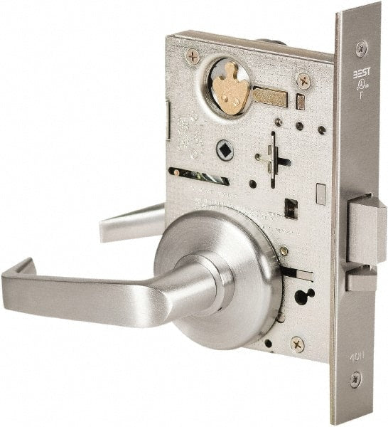 Best - Grade 1 Storeroom Lever Lockset - 2-3/4" Back Set, Keyless Cylinder, Brass Alloy, Satin Chrome Finish - Exact Tooling