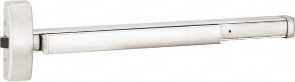 Precision - 48" OAL Right Hand Reverse Unrated Flatbar - 32 to 48" Door Width, Satin Stainless Steel Finish, Grade 1, 2100 Series - Exact Tooling