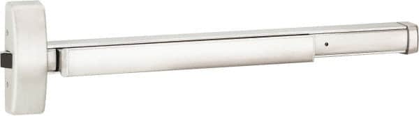 Precision - 48" OAL Right Hand Reverse Unrated Flatbar - 32 to 48" Door Width, Satin Stainless Steel Finish, Grade 1, 2100 Series - Exact Tooling