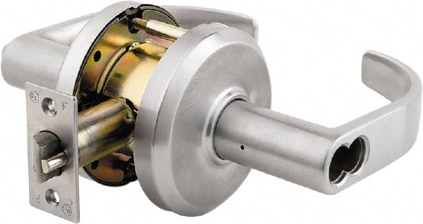 Stanley - Grade 1 Classroom Lever Lockset - 2-3/4" Back Set, Small Format I/C Less Cylinder, Brass Alloy, Satin Chrome Finish - Exact Tooling