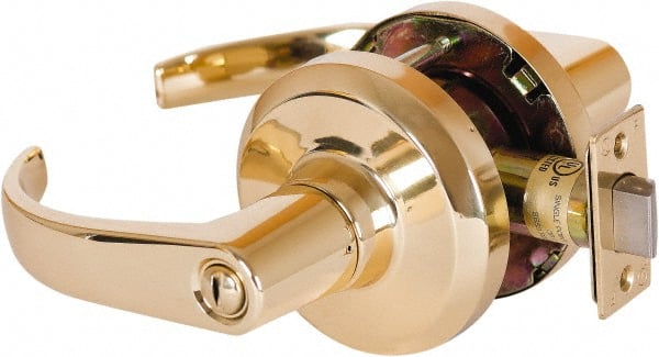 Stanley - Grade 1 Privacy Lever Lockset - 2-3/4" Back Set, Keyless Cylinder, Brass Alloy, Bright Brass Finish - Exact Tooling