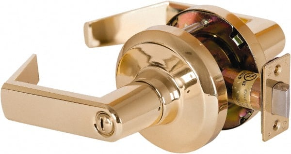 Stanley - Grade 1 Privacy Lever Lockset - 2-3/4" Back Set, Keyless Cylinder, Brass Alloy, Bright Brass Finish - Exact Tooling