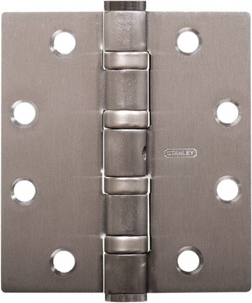 Stanley - 5" Long x 5" Wide Carbon Alloy Steel Full Mortise Hinge - Prime Coat Gray Finish, 5 Knuckles, 8 Holes - Exact Tooling