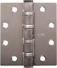 Stanley - 5" Long x 4-1/2" Wide Carbon Alloy Steel Full Mortise Hinge - Satin Chrome Plated Finish, 5 Knuckles, 8 Holes - Exact Tooling