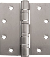 Stanley - 5" Long x 5" Wide Carbon Alloy Steel Full Mortise Hinge - Satin Chrome Plated Finish, 5 Knuckles, 8 Holes - Exact Tooling