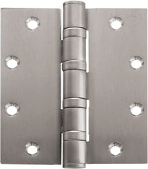 Stanley - 5" Long x 5" Wide Carbon Alloy Steel Full Mortise Hinge - Bright Brass Plated Finish, 5 Knuckles, 8 Holes - Exact Tooling