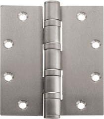 Stanley - 5" Long x 4-1/2" Wide Carbon Alloy Steel Full Mortise Hinge - Satin Chrome Plated Finish, 5 Knuckles, 8 Holes - Exact Tooling