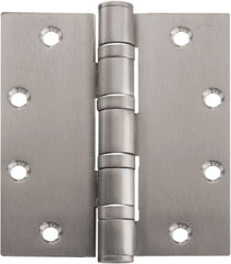 Stanley - 4-1/2" Long x 4" Wide Carbon Alloy Steel Full Mortise Hinge - Satin Chrome Plated Finish, 5 Knuckles, 8 Holes - Exact Tooling
