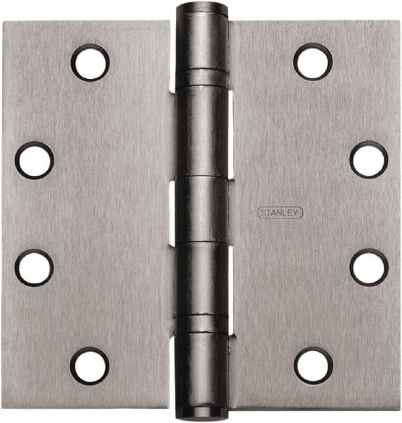 Stanley - 5" Long x 5" Wide 304 Stainless Steel Full Mortise Hinge - Satin Stainless Steel Finish, 5 Knuckles, 8 Holes - Exact Tooling