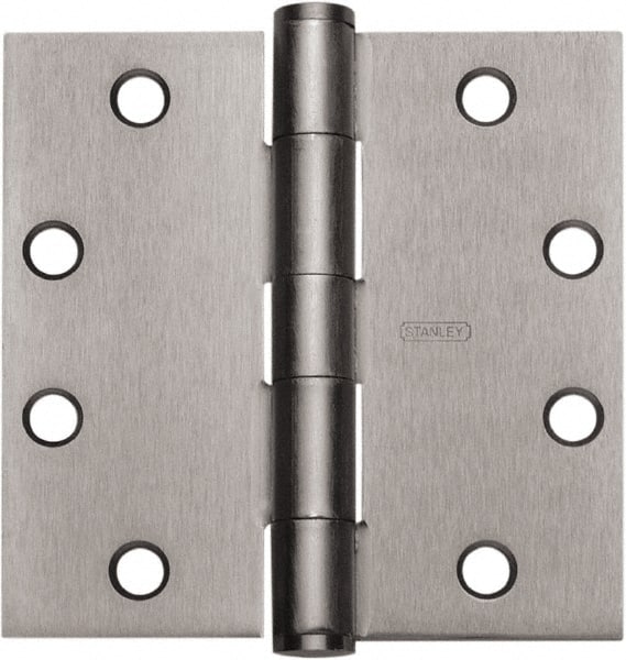 Stanley - 5" Long x 4-1/2" Wide 304 Stainless Steel Full Mortise Hinge - Satin Stainless Steel Finish, 5 Knuckles, 8 Holes - Exact Tooling