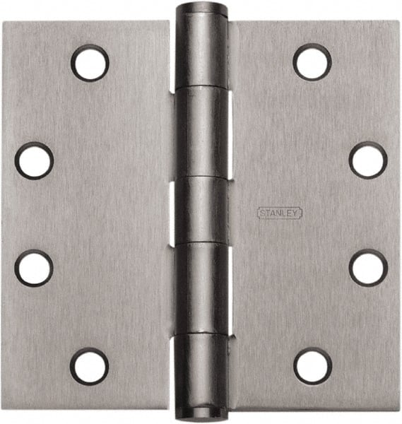 Stanley - 5" Long x 4-1/2" Wide 304 Stainless Steel Full Mortise Hinge - Satin Stainless Steel Finish, 5 Knuckles, 8 Holes - Exact Tooling