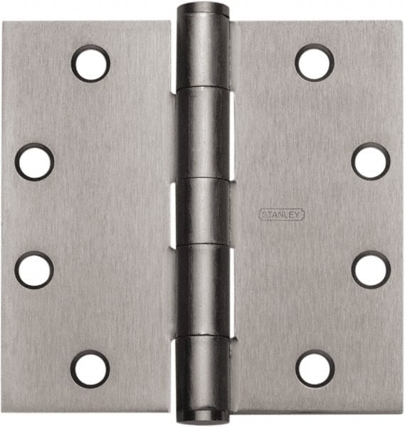 Stanley - 3" Long x 3" Wide Carbon Alloy Steel Full Mortise Hinge - Satin Chrome Plated Finish, 5 Knuckles, 6 Holes - Exact Tooling