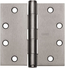 Stanley - 3" Long x 3" Wide Carbon Alloy Steel Full Mortise Hinge - Satin Chrome Plated Finish, 5 Knuckles, 6 Holes - Exact Tooling