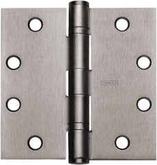 Stanley - 4" Long x 3-1/2" Wide Carbon Alloy Steel Full Mortise Hinge - Satin Chrome Plated Finish, 5 Knuckles, 8 Holes - Exact Tooling