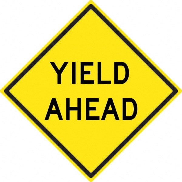 NMC - "Yield Ahead", 24" Wide x 24" High, Aluminum Stop & Yield Signs - 0.08" Thick, Black on Yellow, High Intensity Reflectivity, Diamond, Post Mount - Exact Tooling