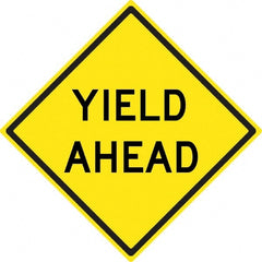 NMC - "Yield Ahead", 24" Wide x 24" High, Aluminum Stop & Yield Signs - 0.08" Thick, Black on Yellow, High Intensity Reflectivity, Diamond, Post Mount - Exact Tooling