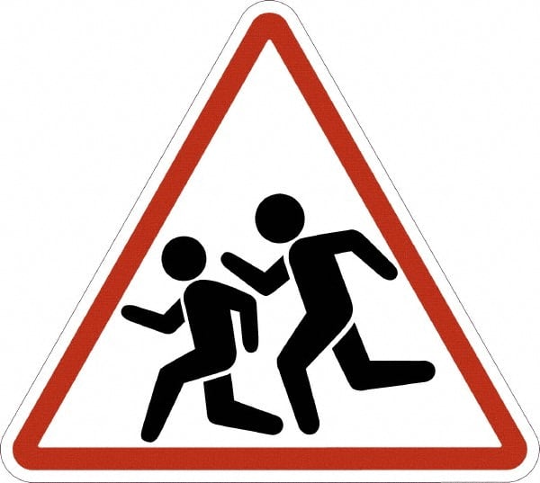 NMC - "Pedestrian Crossing", 24" Wide x 24" High, Aluminum Pedestrian Crossing Signs - 0.08" Thick, Red on White, High Intensity Reflectivity, Triangle, Post Mount - Exact Tooling