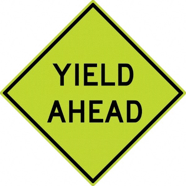 NMC - "Yield Ahead", 30" Wide x 30" High, Aluminum Stop & Yield Signs - 0.08" Thick, Black on Yellow, Diamond Grade Reflectivity, Diamond, Post Mount - Exact Tooling