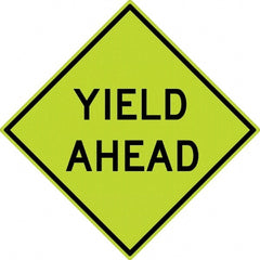 NMC - "Yield Ahead", 30" Wide x 30" High, Aluminum Stop & Yield Signs - 0.08" Thick, Black on Yellow, Diamond Grade Reflectivity, Diamond, Post Mount - Exact Tooling