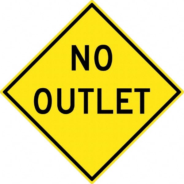 NMC - "No Outlet", 30" Wide x 30" High, Aluminum Traffic Control Signs - 0.08" Thick, Black on Yellow, High Intensity Reflectivity, Diamond, Post Mount - Exact Tooling