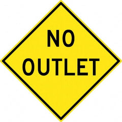 NMC - "No Outlet", 30" Wide x 30" High, Aluminum Traffic Control Signs - 0.08" Thick, Black on Yellow, High Intensity Reflectivity, Diamond, Post Mount - Exact Tooling