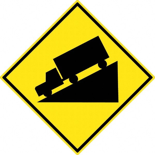 NMC - "Truck", 30" Wide x 30" High, Aluminum Traffic Control Signs - 0.08" Thick, Black on Yellow, High Intensity Reflectivity, Diamond, Post Mount - Exact Tooling