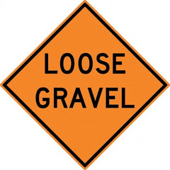 NMC - "Loose Gravel", 30" Wide x 30" High, Aluminum Construction Roadway Signs - 0.08" Thick, Black on Orange, High Intensity Reflectivity, Diamond, Post Mount - Exact Tooling