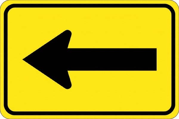 NMC - "Left Arrow", 30" Wide x 30" High, Aluminum Traffic Control Signs - 0.08" Thick, Black on Yellow, High Intensity Reflectivity, Diamond, Post Mount - Exact Tooling