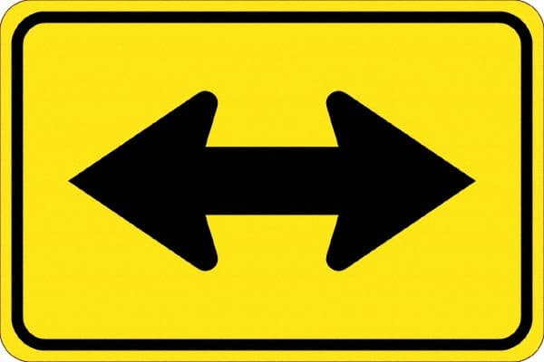 NMC - "Double Arrow", 30" Wide x 30" High, Aluminum Traffic Control Signs - 0.08" Thick, Black on Yellow, High Intensity Reflectivity, Diamond, Post Mount - Exact Tooling