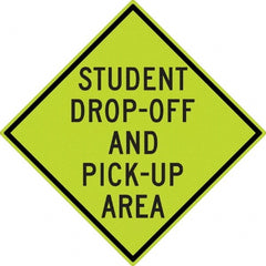 NMC - "Student Pick Up Area", 30" Wide x 30" High, Aluminum Warning & Safety Reminder Signs - 0.08" Thick, Black on Yellow, Diamond Grade Reflectivity, Diamond, Post Mount - Exact Tooling