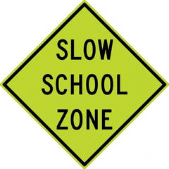 NMC - "Slow School Zone", 30" Wide x 30" High, Aluminum Traffic Control Signs - 0.08" Thick, Black on Yellow, Diamond Grade Reflectivity, Diamond, Post Mount - Exact Tooling