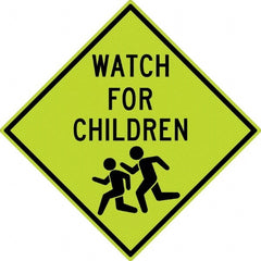 NMC - "Watch For Children", "Children Running", 30" Wide x 30" High, Aluminum Warning & Safety Reminder Signs - 0.08" Thick, Black on Yellow, Diamond Grade Reflectivity, Diamond, Post Mount - Exact Tooling