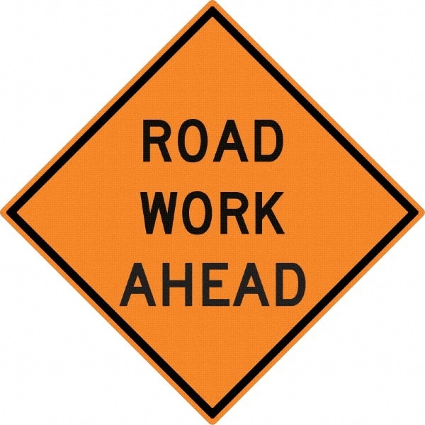 NMC - "Road Work Ahead", 30" Wide x 30" High, Aluminum Construction Roadway Signs - 0.08" Thick, Black on Orange, High Intensity Reflectivity, Diamond, Post Mount - Exact Tooling