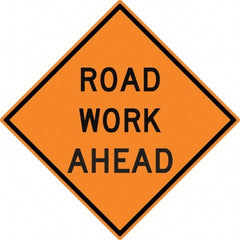 NMC - "Road Work Ahead", 30" Wide x 30" High, Aluminum Construction Roadway Signs - 0.08" Thick, Black on Orange, High Intensity Reflectivity, Diamond, Post Mount - Exact Tooling