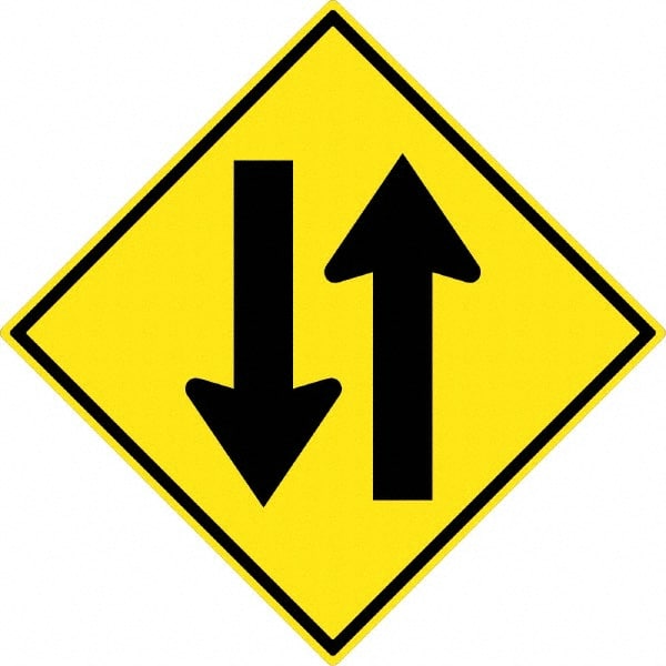 NMC - "Up and Down Arrow", 30" Wide x 30" High, Aluminum Traffic Control Signs - 0.08" Thick, Black on Yellow, High Intensity Reflectivity, Diamond, Post Mount - Exact Tooling