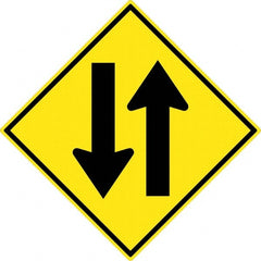 NMC - "Up and Down Arrow", 30" Wide x 30" High, Aluminum Traffic Control Signs - 0.08" Thick, Black on Yellow, High Intensity Reflectivity, Diamond, Post Mount - Exact Tooling