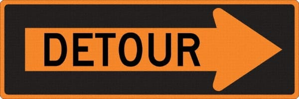 NMC - "Right Detour Inside", 30" Wide x 30" High, Aluminum Traffic Control Signs - 0.08" Thick, Black on Orange, High Intensity Reflectivity, Diamond, Post Mount - Exact Tooling