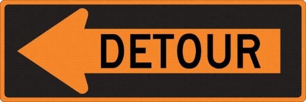 NMC - "Left Detour Inside", 30" Wide x 30" High, Aluminum Traffic Control Signs - 0.08" Thick, Black on Orange, High Intensity Reflectivity, Diamond, Post Mount - Exact Tooling