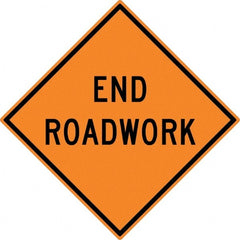 NMC - "End Roadwork", 30" Wide x 30" High, Aluminum Traffic Control Signs - 0.08" Thick, Black on Orange, High Intensity Reflectivity, Diamond, Post Mount - Exact Tooling